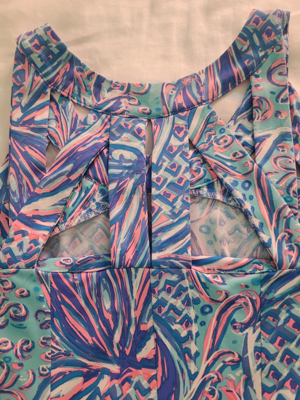 Tropical Pineapple Print Tank Dress in Aqua, Pink & Blue - Picture 5 of 7